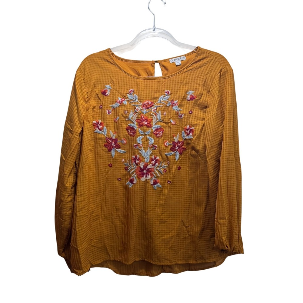 Cottagecore Rust Peasant Floral Embroidrerd Boho Tunic Blouse XL Balloon Sleeve